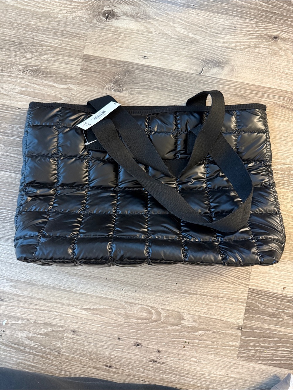 Black Quilted Puffer Tote Bag - Lightweight Carryall